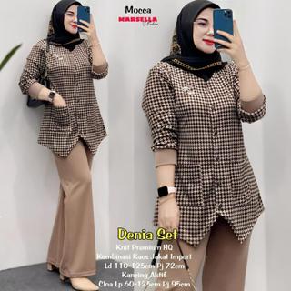 DENIA SET BY MARSELLA / SETELAN WANITA ATASAN MIX CELANA BAHAN KNIT MIX JAKAT BEST SELLER