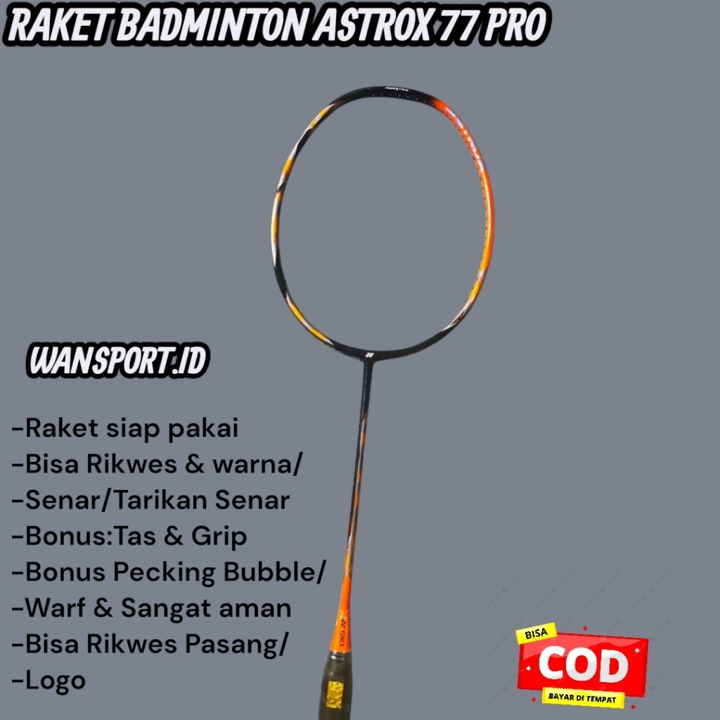 ASTROX 77 PRO BADMINTON CKET พร้อมใช้ด้วยกระเป๋า BONUS และด้ามจับ