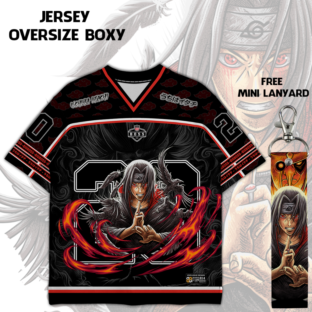 (ฟรีเชือกเส้นเล็ก, สติ๊กเกอร์) BIGBOSS Naruto Akatsuki Anime Jersey Unisex Oversize Boxy 014 Itachi