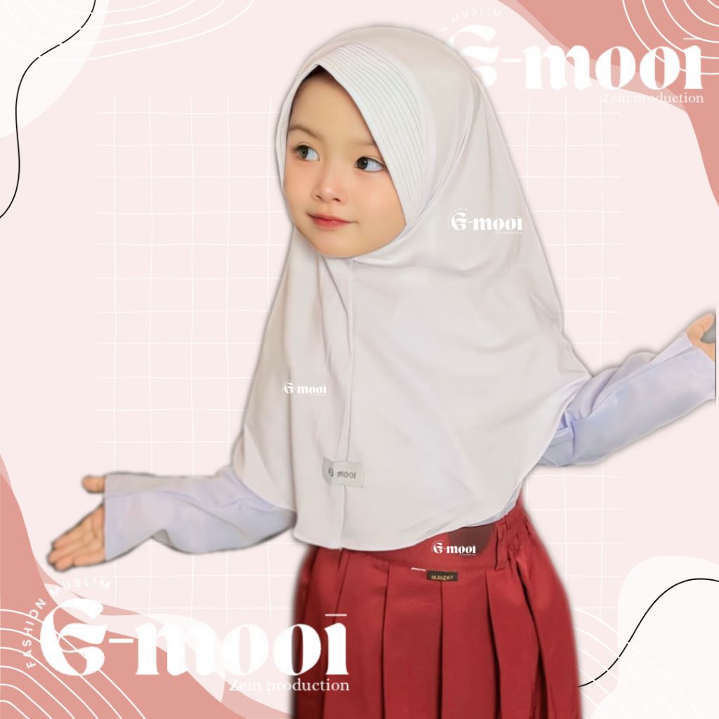 เมราห์ ฮิญาบเด็ก 0-10 ขวบ, ฮิญาบเด็กประถมสีแดงและสีขาว, ฮิญาบเด็กประถม, ผ้าคลุมศีรษะเด็ก - รูปที่ 4