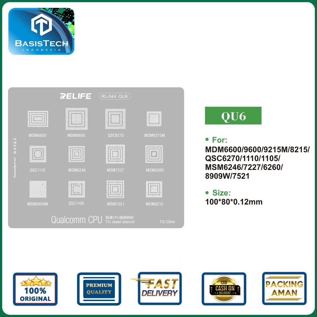 STENCIL IC MOLD PLATE BGA CPU REBALLING RELIFE RL-044 QU6 - MDM 6600 - 9600 - 9215M - QSC6270 - 1110
