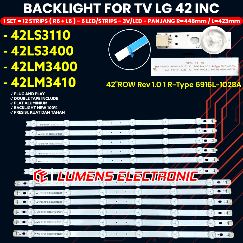 LG TV BACKLIGHT 42 INCH 42LS3400 42LS3110 42LM3410 42LM3400 BL 42 NGY ROW Rev 1.0 1 R-Type 6916L-102