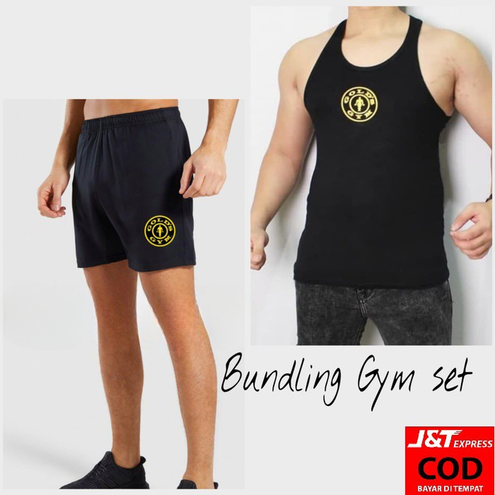 GOLD-GYM BUNDLING / GYM FITNESS SPORTS ชุดเสื้อยืดสําหรับผู้ชาย