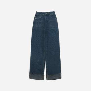 Elaris Jeans - Straight Jeans Regular | Celana Jeans Wanita Highwaist Folded/Cut Deep Blue