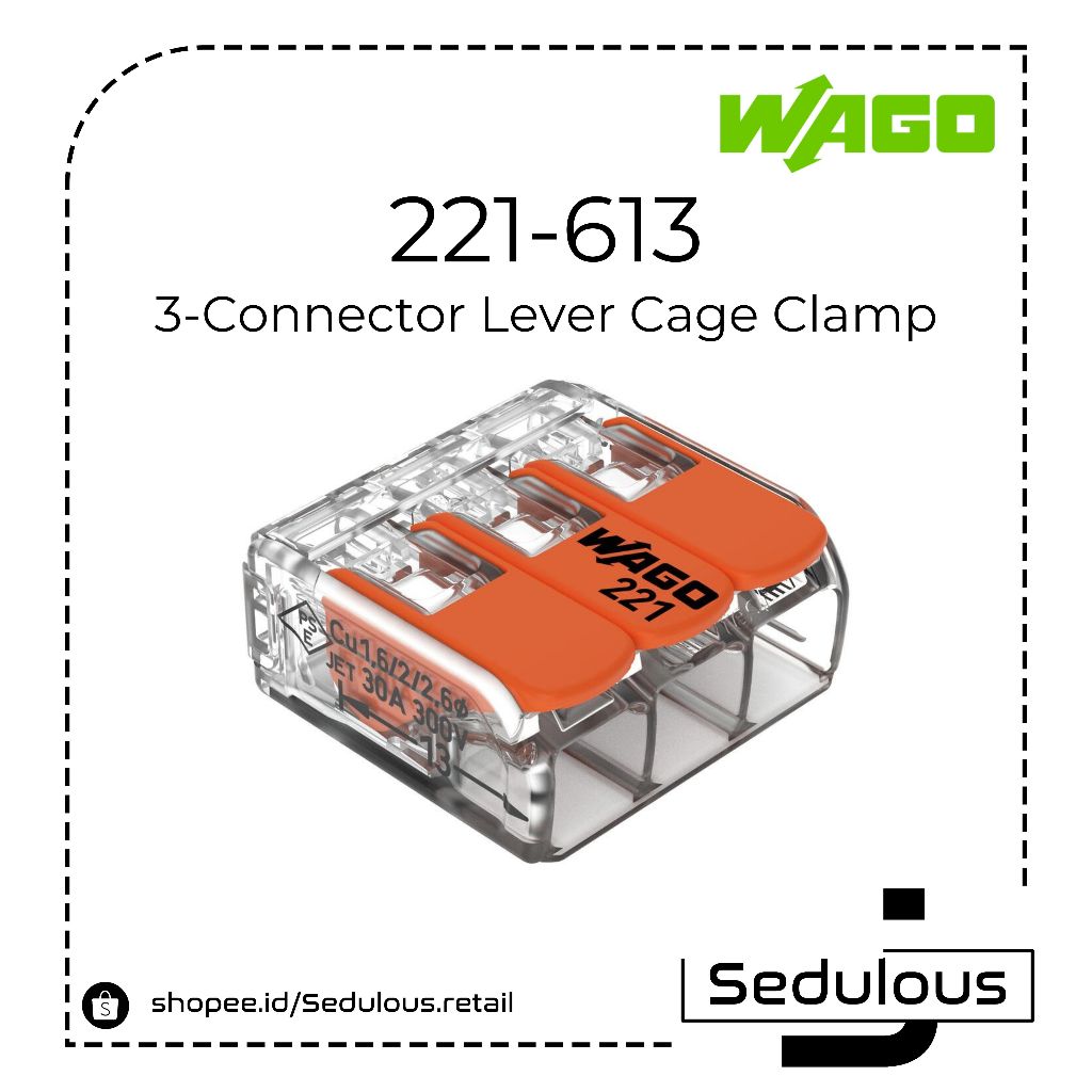 Wago 221-613 Connector 3 Hole Cable Connector ของแท้ 100%