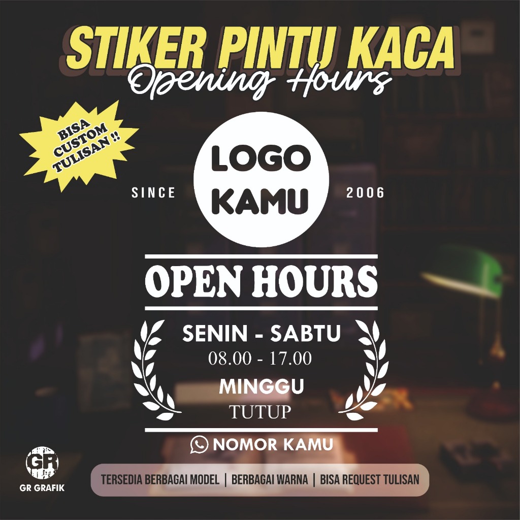 สติ๊กเกอร์ประตูกระจก/สติ๊กเกอร์ HOURS/สติ๊กเกอร์นาฬิกาOPEN