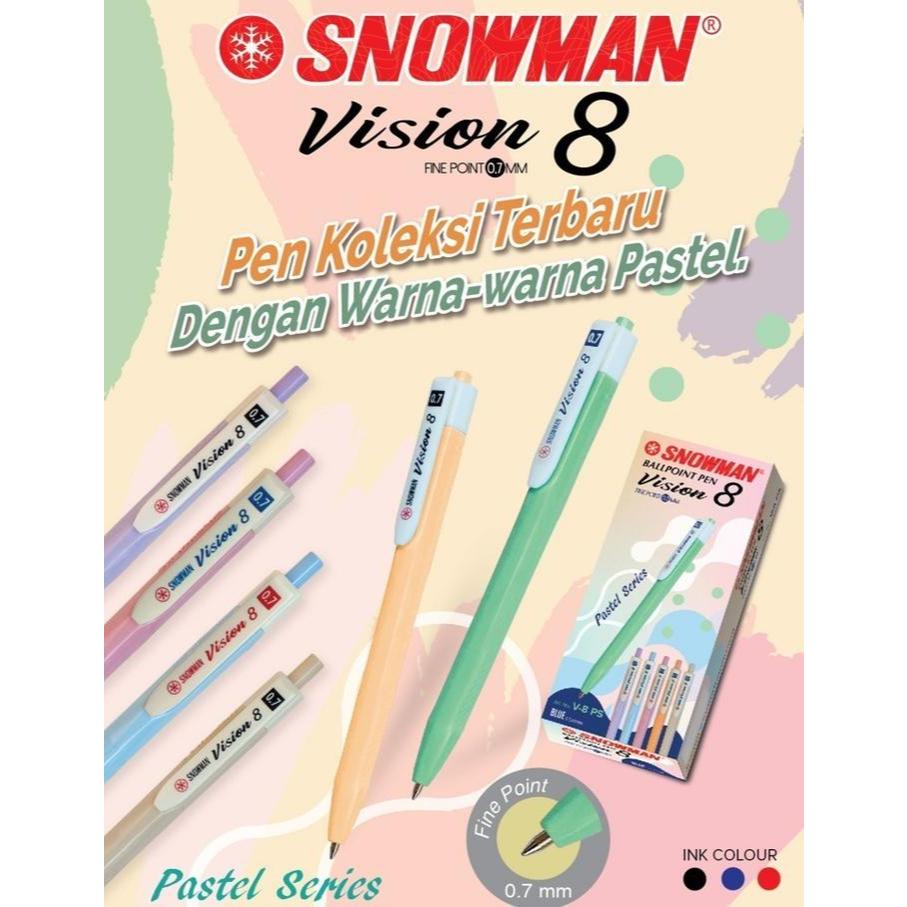 SNOWMAN V8 PASTEL 0.7mm PEN / PASTEL VISION 8 PEN - 1 โหล - สีดํา