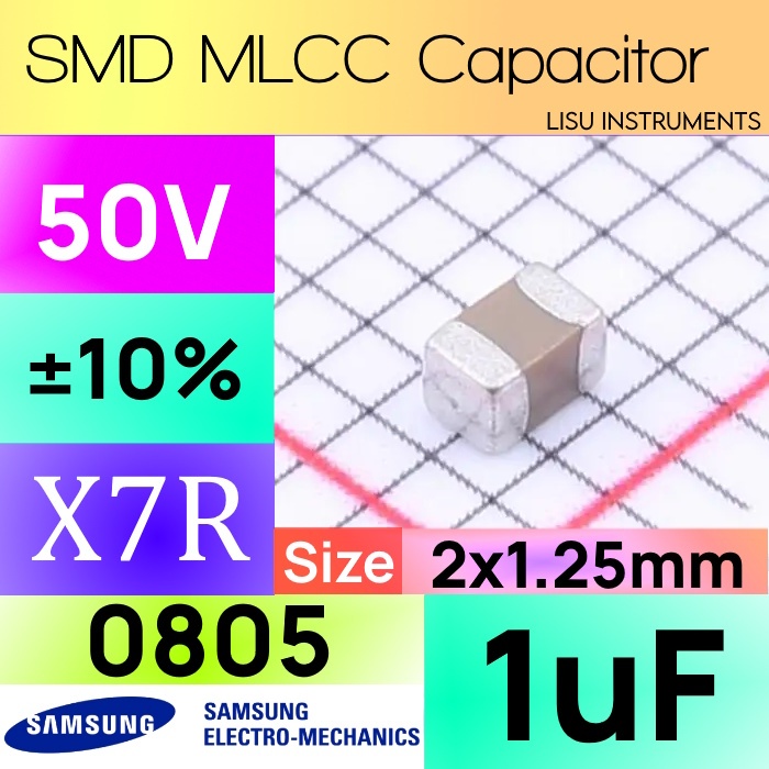 1uF 0805 50V X7R ±10% SMD MLCC ตัวเก็บประจุ Samsung CL21B105KBFNNNE