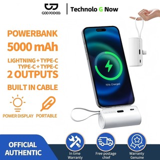 Goojodoq 5000mah Mini Powerbank for iphone Android Phone Built in Cable Small Portable Charge Lightning &Type C