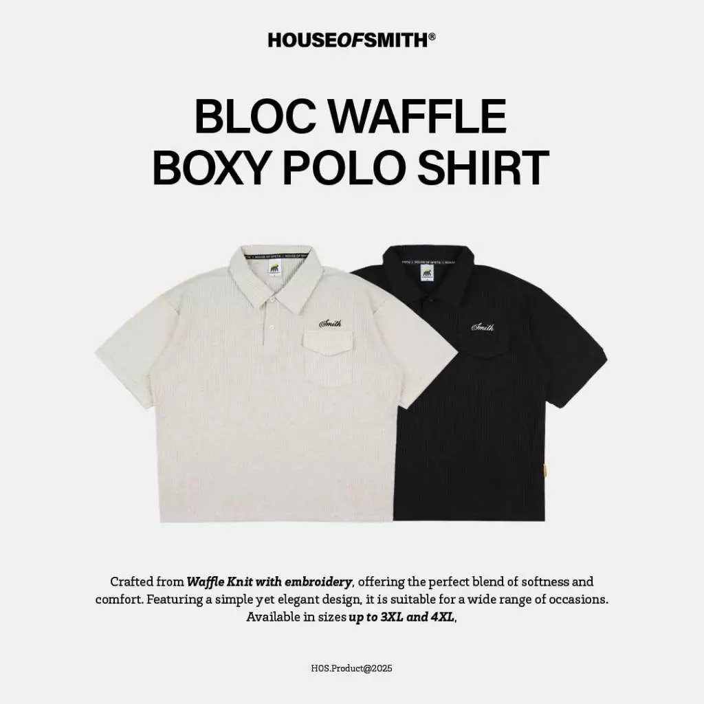 House of Smith PKU Polo Shirt - Bloc Waffle Boxy Polo Shirt - เสื้อโปโลผู้ชาย Boxy