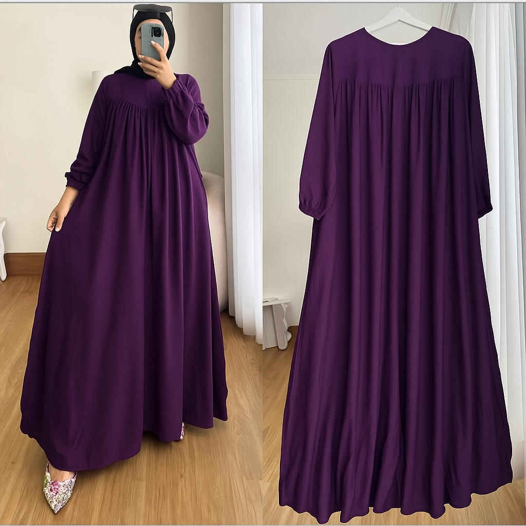 (ทัวร์ราคา!!) Jumbo Burgundy Gamis LD 130 สีใหม่ล่าสุด 2025 / Crinkle Jumbo ล่าสุด Gamis LD 130