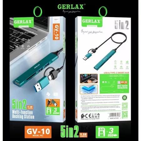 GERLAX GV-10 DOCKING STATION 5 IN2 MULTI FUNCTION USB HUB Type C & USB 3.0 รองรับกล้อง /U Disk / เมา