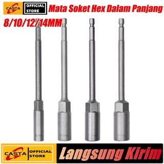 CASTA Adapter Soket Kunci Pas Ekstension Panjang 150mm Hex Nut Driver Sambungan Soket Kunci Pas 8/10/12/14mm Mata Bor Kunci Sok Hex Impact Drive bor listrik adaptor kunci pas soket