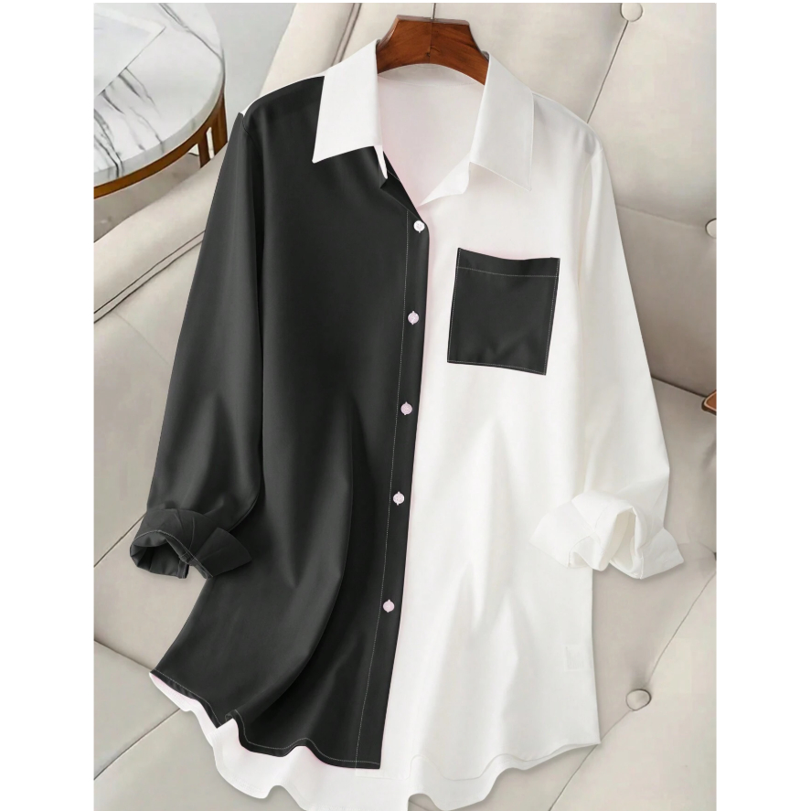 KEMEJA VCV-Cammila ผู้หญิงแขนยาวเรยอน Twill เสื้อแขนกุด ผ้าเรยอน/เสื้อด้านในคอปกด้านบนปุ่มด้านหน้า