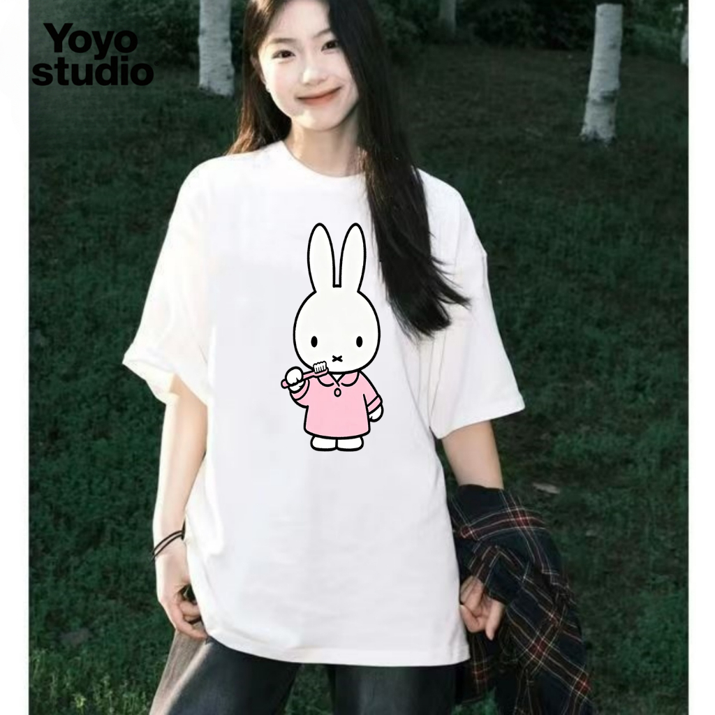 น่ารัก Miffy เสื้อยืดชุดนอนสตรี/Unique เสื้อยืดเด็กผู้หญิง 24s Combed Cotton Oversize