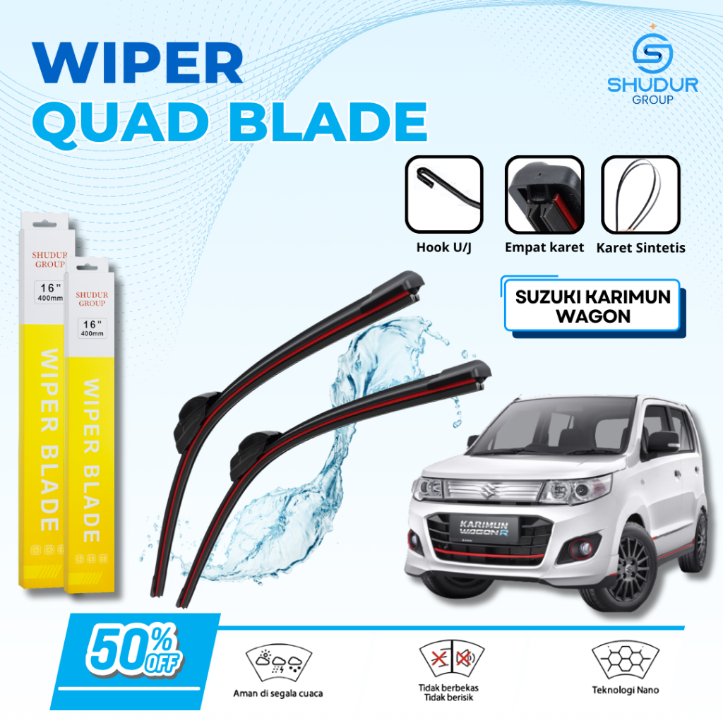 ที่ปัดน้ําฝนรถยนต์ Quad Blade Suzuki Karimun Wagon R Frameless 1 ชุดซ้ายและขวา