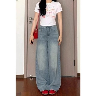 COD LULU Jeans Celana Jeans terbaru kulot Korea Biru muda pinggang tinggi--Baggy Jeans Denim