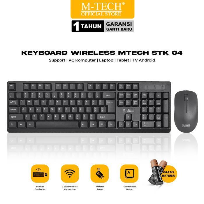 M-Tech คีย์บอร์ดไร้สายเมาส์ Combo STK-04 สีดํา