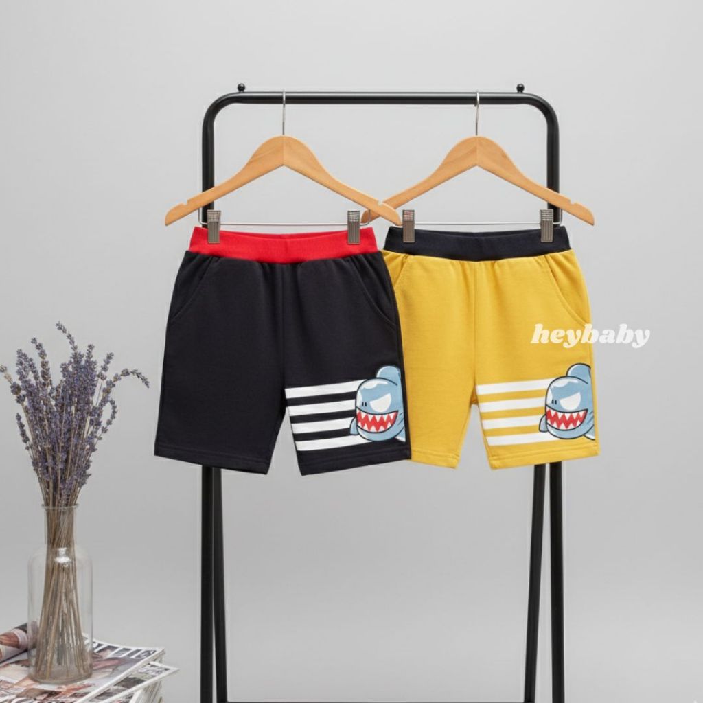 HEYBABY-Password Nino Shark Pattern Shorts, กางเกงจ็อกเกอร์สําหรับเด็ก 1-7 ปี