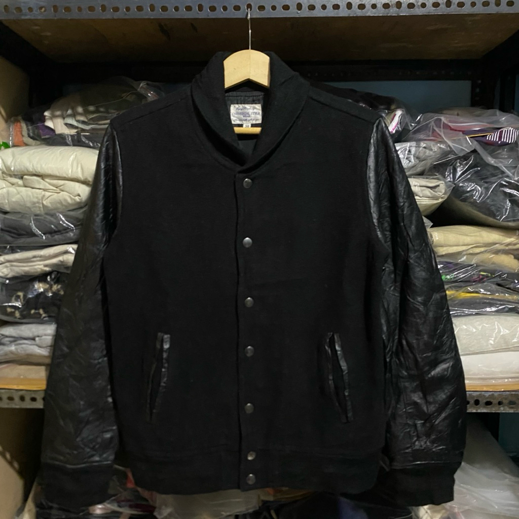 Universal Style Wear USW Japan เสื้อแจ็คเก็ตหนังแกะขนสัตว์สีดํา Size 38 63x54
