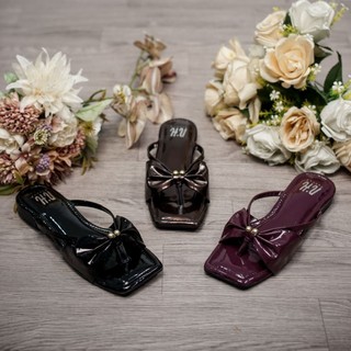 NH OLSHOP - Sandal Wanita Teplek Empuk Elegant Variasi Pita Kekinian Sol Karet