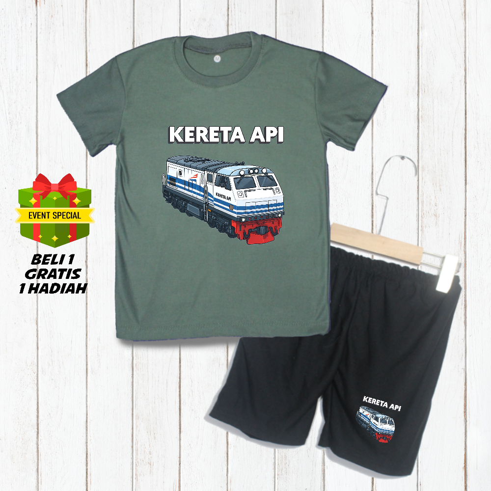 ชุดเสื้อยืดรถไฟเด็กชายประเภท 14 [ม3] เย็นสบาย ดีทีเอฟ หน้าจอการพิมพ์ + โบนัส ดิสโทร เสื้อผ้าเด็กผู้ชายของขวัญอายุ 2-10 ปี