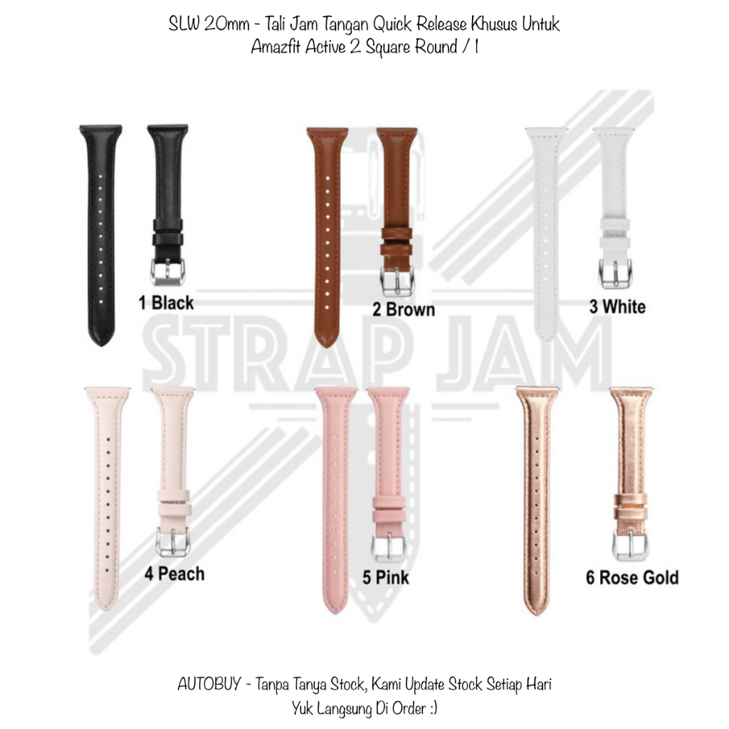 SLW 20mm สายนาฬิกา Amazfit Active 2 Square Round / 1 - Slim Leather Quick Release สายนาฬิกาผู้หญิง
