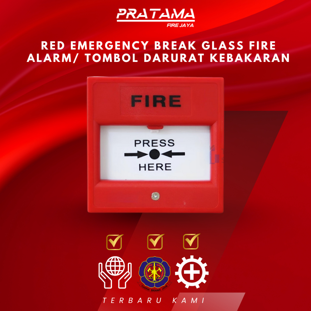 TOMBOL RED EMERGENCY BREAK GLASS FIRE ALARM PRATAMA FIRE / FIRE EMERGENCY ปุ่ม