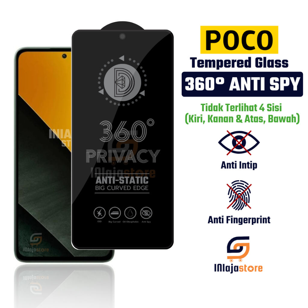 กระจกนิรภัย360° ความเป็นส่วนตัว Anti Static Xiaomi Poco M7 Pro 5G M6 Pro 5G M6 Pro M6 5G M6 4G M5s M