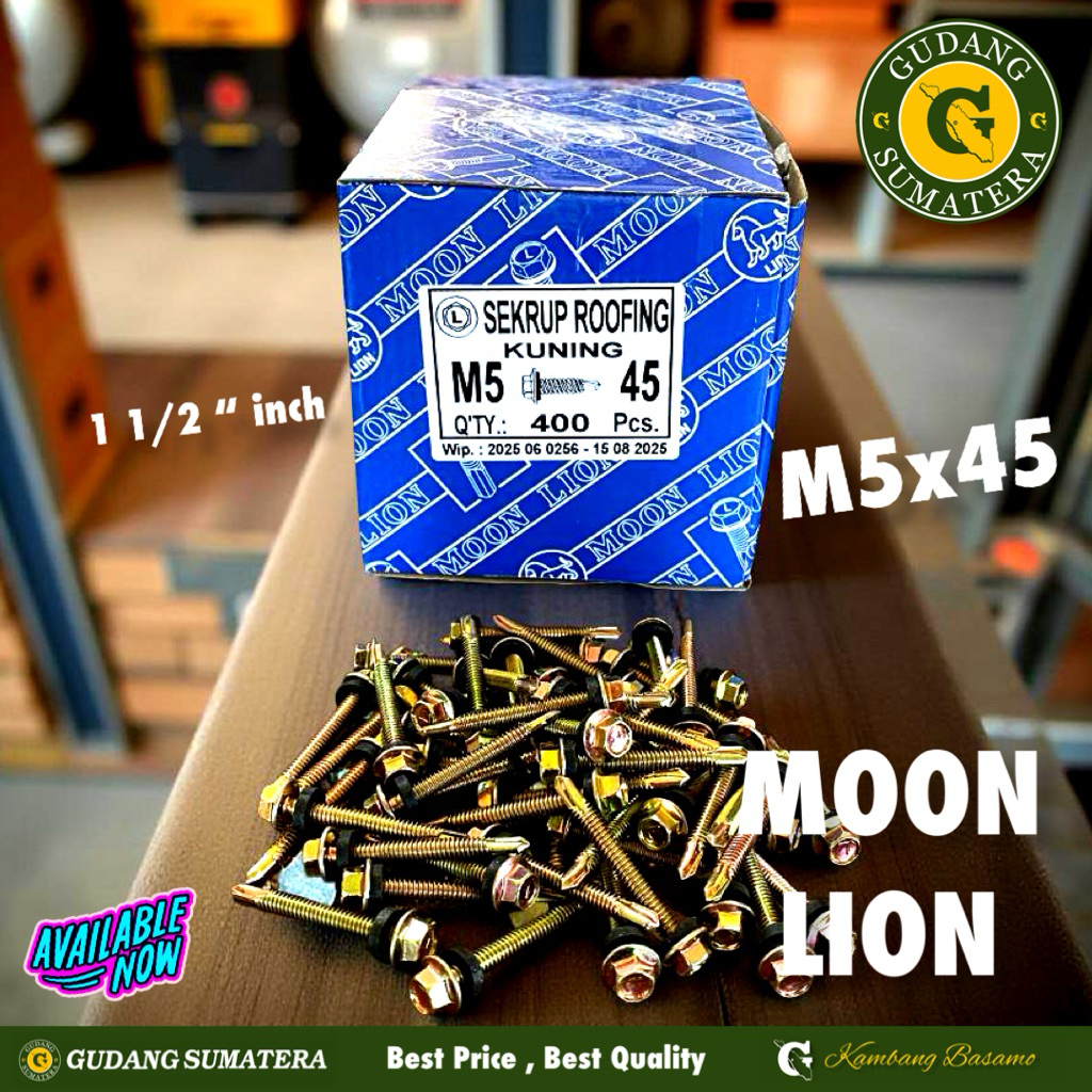 LIGHT STEEL SCREW M5x45 L / ROOFING BOLT M5x45 MOON LION 1 1/2 นิ้ว