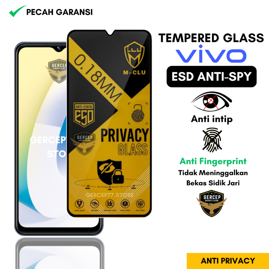 กระจกนิรภัย ESD Anti Spy 0.18 มม.Vivo Y21d Y20 Y20A Y20i Y20s 5G Y20s G Y21 2021 Y21A Y21E Y21s Y21t