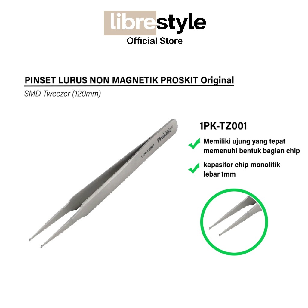 PROSKIT 1PK-TZ001 แหนบ SMD (120mm) / แหนบ Proskit / STRAIGHT NON-MAGNETIC TWEEZLERS PROSKIT 1PK-TZ00
