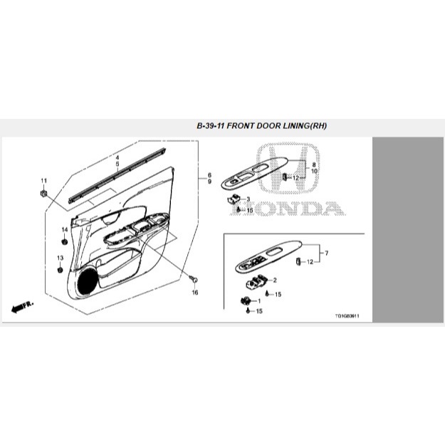 PRE-ORDER ARMREST COMP., L. ศ. ประตู NH167L 83595-TE7-K01ZA BRIO 2017 TYPE S