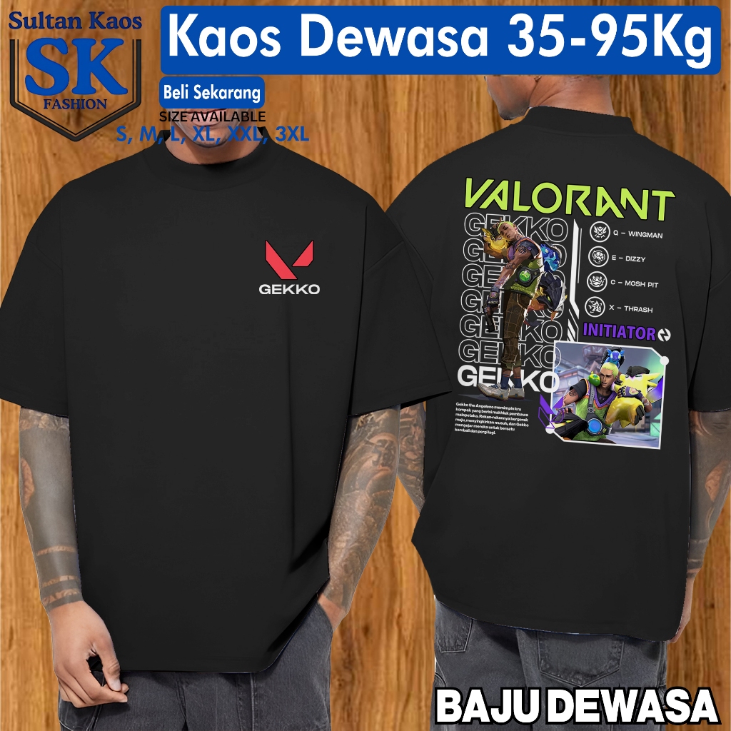 Valorant Gekko เสื้อยืดผู้ชายแขนสั้น 24s ผ้าฝ้ายนุ่มหวีเสื้อยืดสี