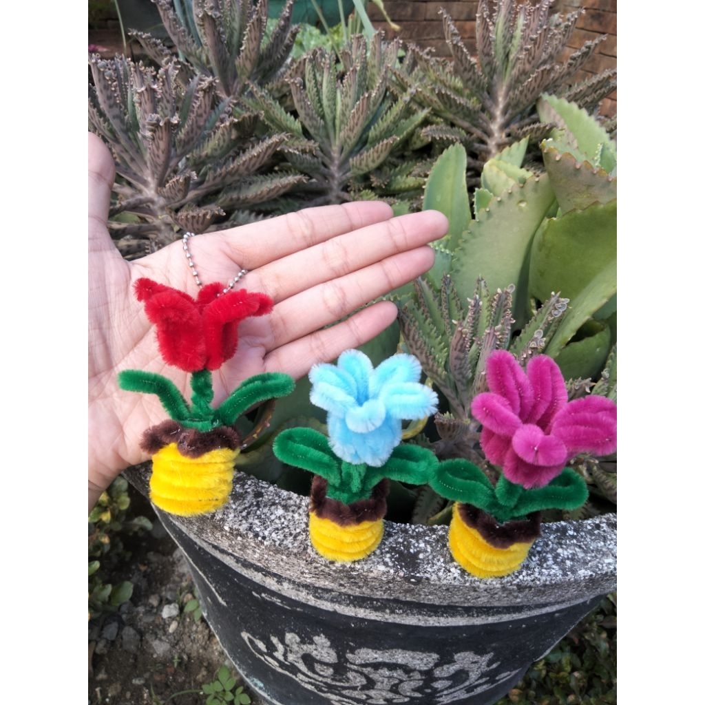 GANTUNGAN ที่แขวนดอกไม้ทิวลิป 2-in-1 Mini Pot Wire Feather Handmade