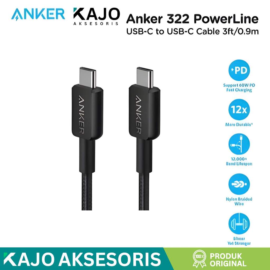 ANKER 322 สายชาร์จ USB-C to USB-C 60W 3ft 6ft - A81F