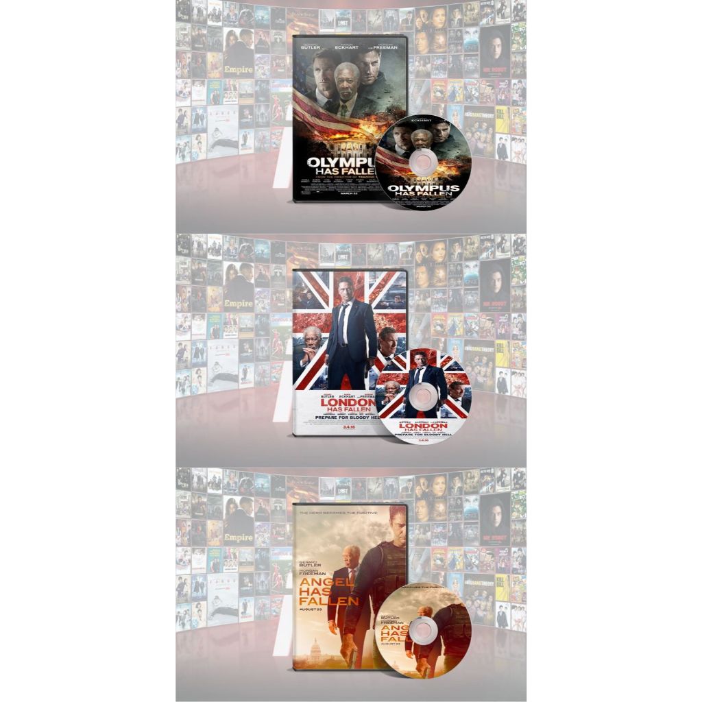 DVD Olympus Has Fallen (2013) + DVD London Has Fallen (2016) + DVD Angel Has Fallen (2019)
