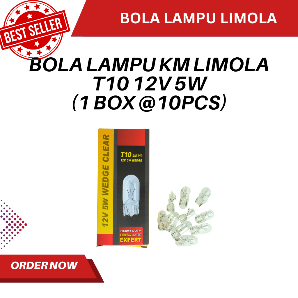 KM LIGHT BULB / LIMOLA T10 MOTORCYCLE BULB (12V/5W) (1 กล่อง @10PCS)