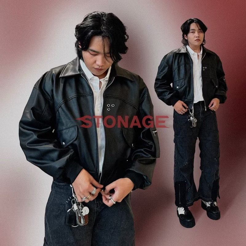 POSPICC LEATHER - STONAGE BOMBER JACKET
