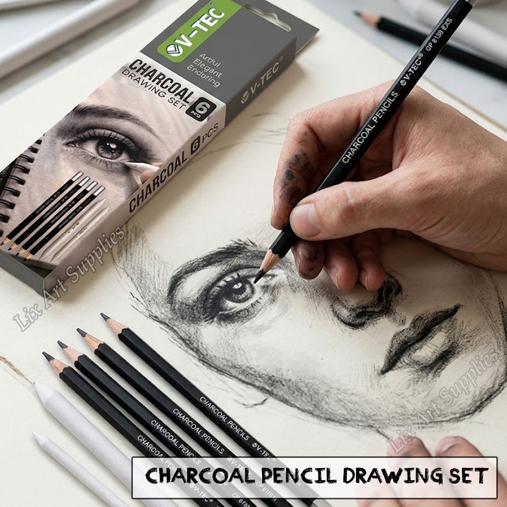 V-TEC Charcoal Drawing Set 6 ชิ้น / ชุดดินสอถ่าน 6 ชิ้น / ชุดดินสอสเก็ตช์ CP 6100 STA / ดินสอวาดภาพ
