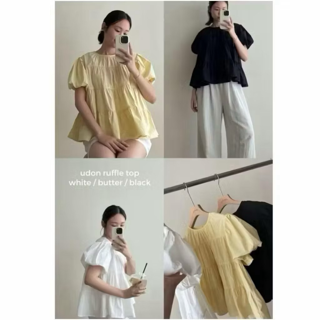UDON เสื้อเบลาส์นัวเนียด้านบนสําหรับผู้หญิงสไตล์เกาหลี