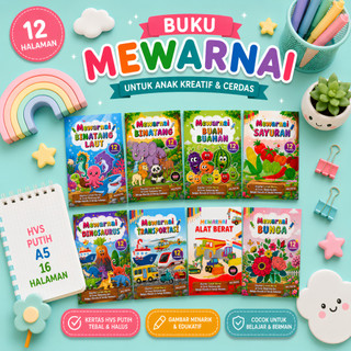 Buku Mewarnai Anak Paket 8 Coloring Book Edukasi  PAUD TK Kertas HVS Ukuran A5