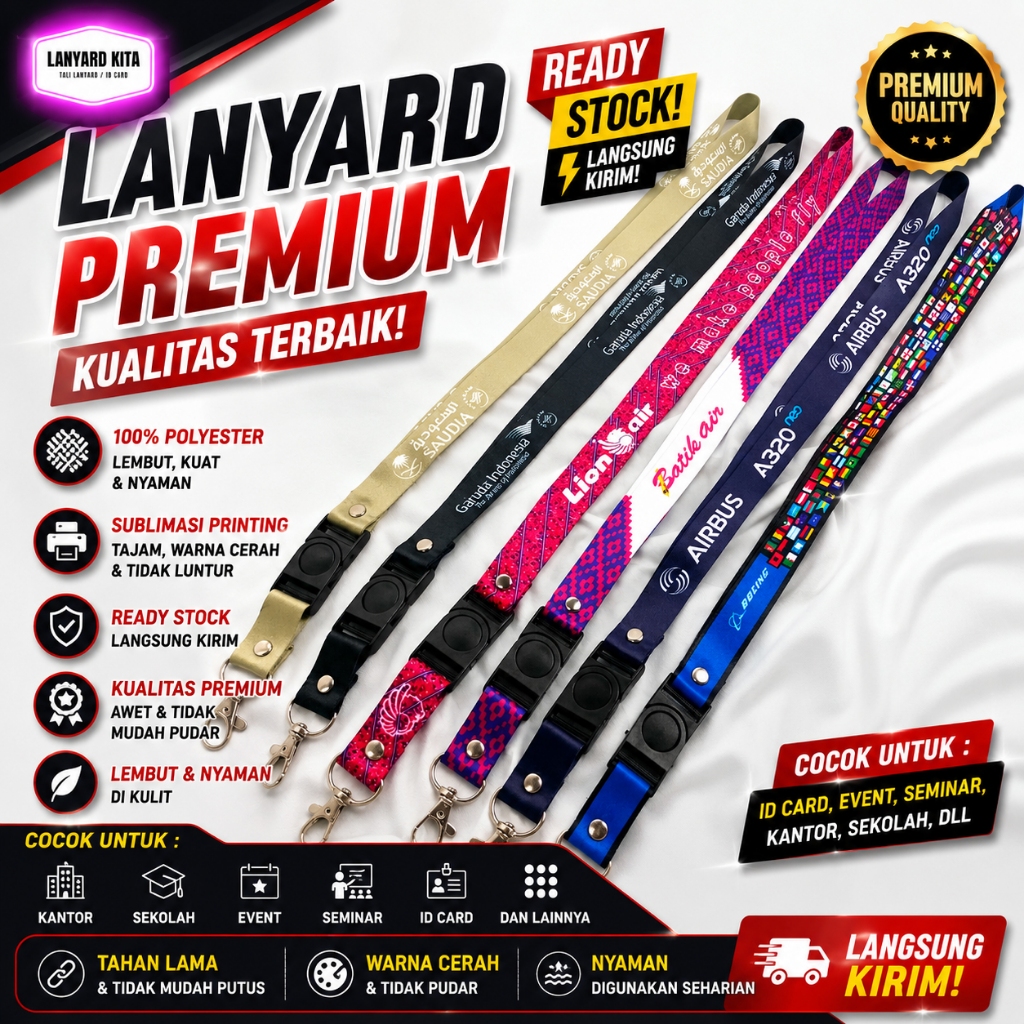 LANYARD ID CARD STRAP AIRBUS BOEING BATIK AIR GARUDA INDONESIA LION AIR SAUDIA AIRLINES