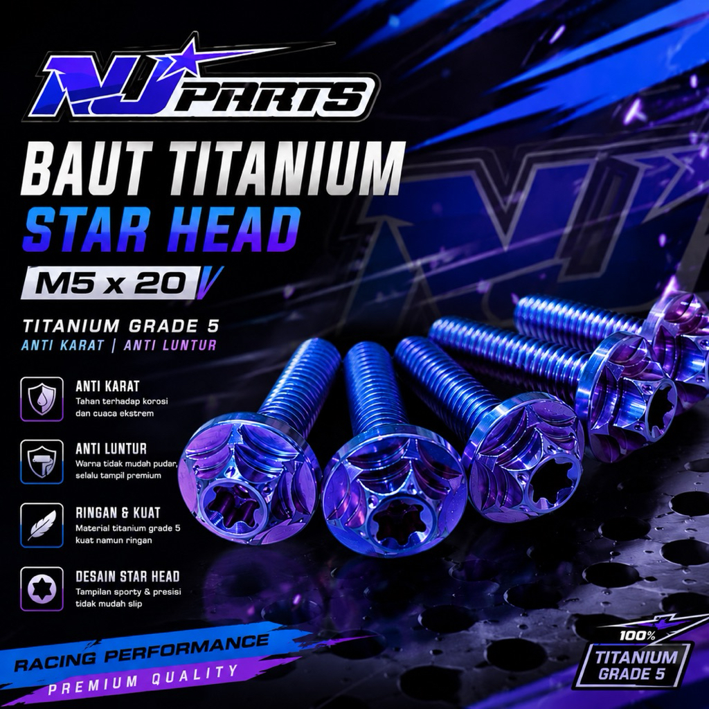 ต้นฉบับ njparts star5 สลักเกลียวไทเทเนียม 8 เกลียว ยาว 2 ซม. ราคาต่อตัว 1 ชิ้น น็อตบังตัว tb ฯลฯ