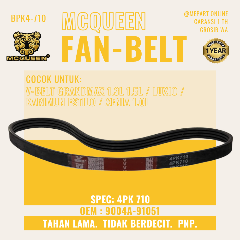 สายพานพัดลม V-BELT VBELT BELT MCQUEENS V-BELT GRANDMAX 1.3L 1.5L / LUXIO / KARIMUN ESTILO / XENIA 1.