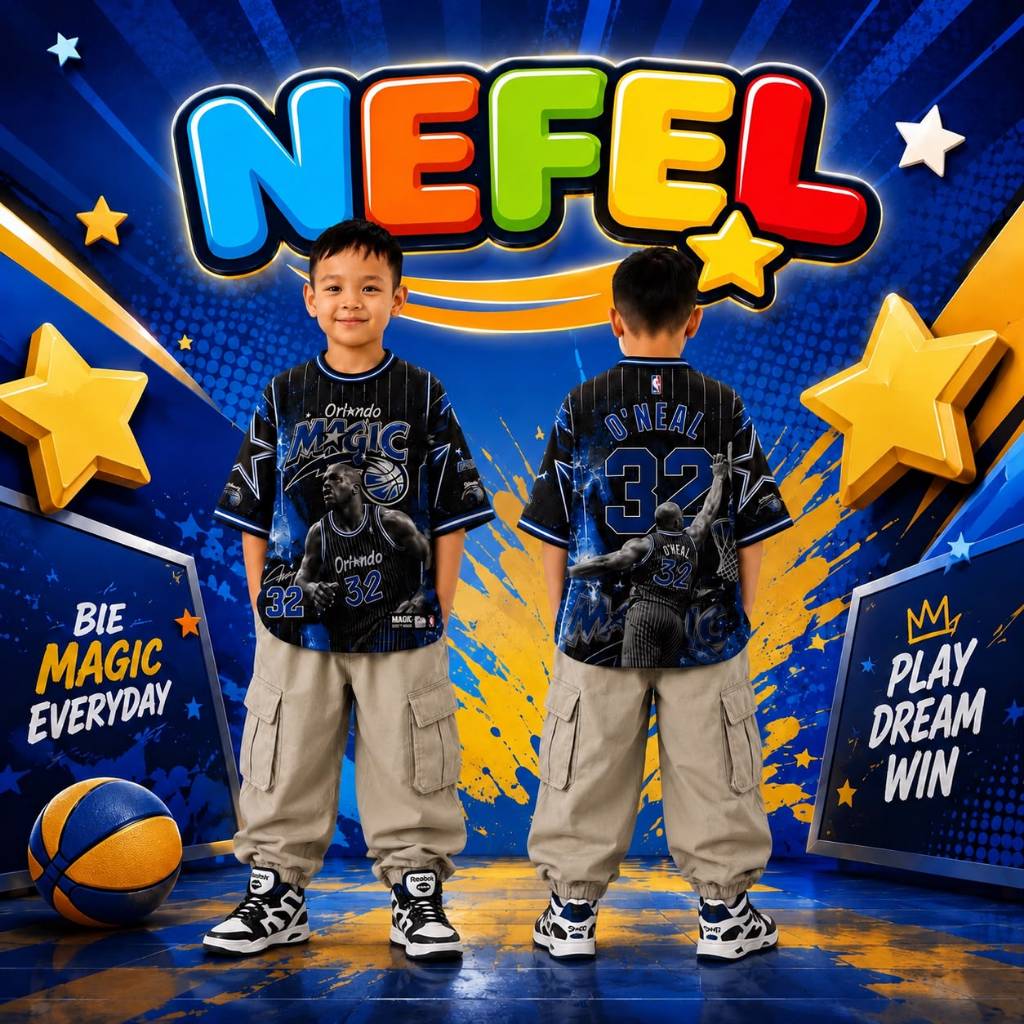NEFELKIDS - Orlando Magic Basketball NBA Kids Oversize Jersey | เสื้อยืดเด็กชาย Dri-Fit Premium