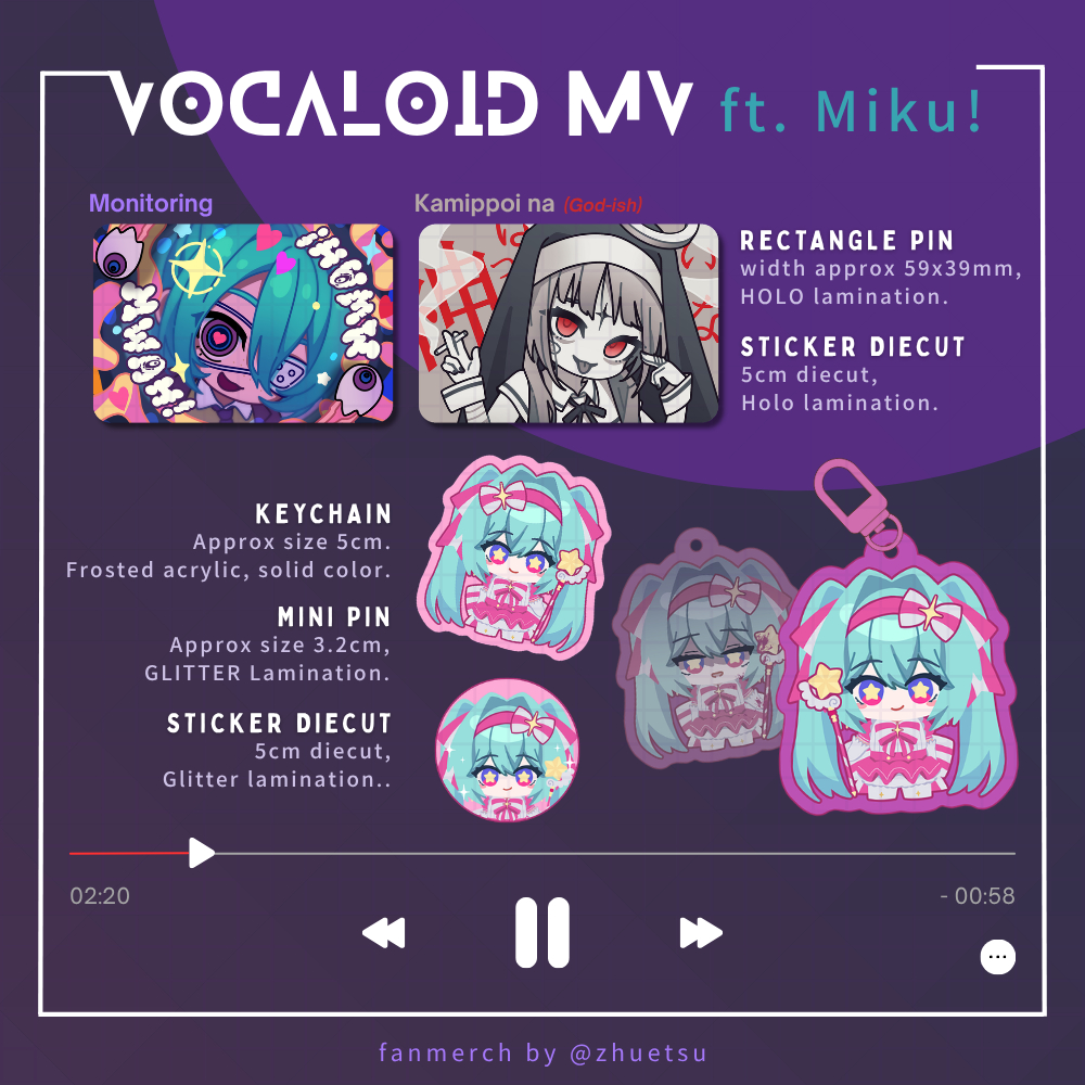 [Zhutsu] Vocaloid Miku - สติกเกอร์พวงกุญแจ Pin