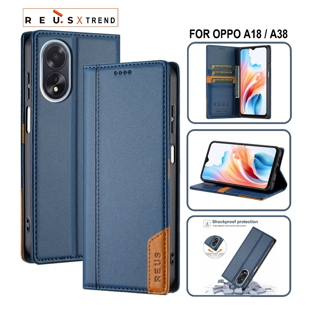 REUS เคสหนัง Oppo A18 / A38 Flip Cover Wallet Card Slot Luxury Premium เคสกันกระแทก