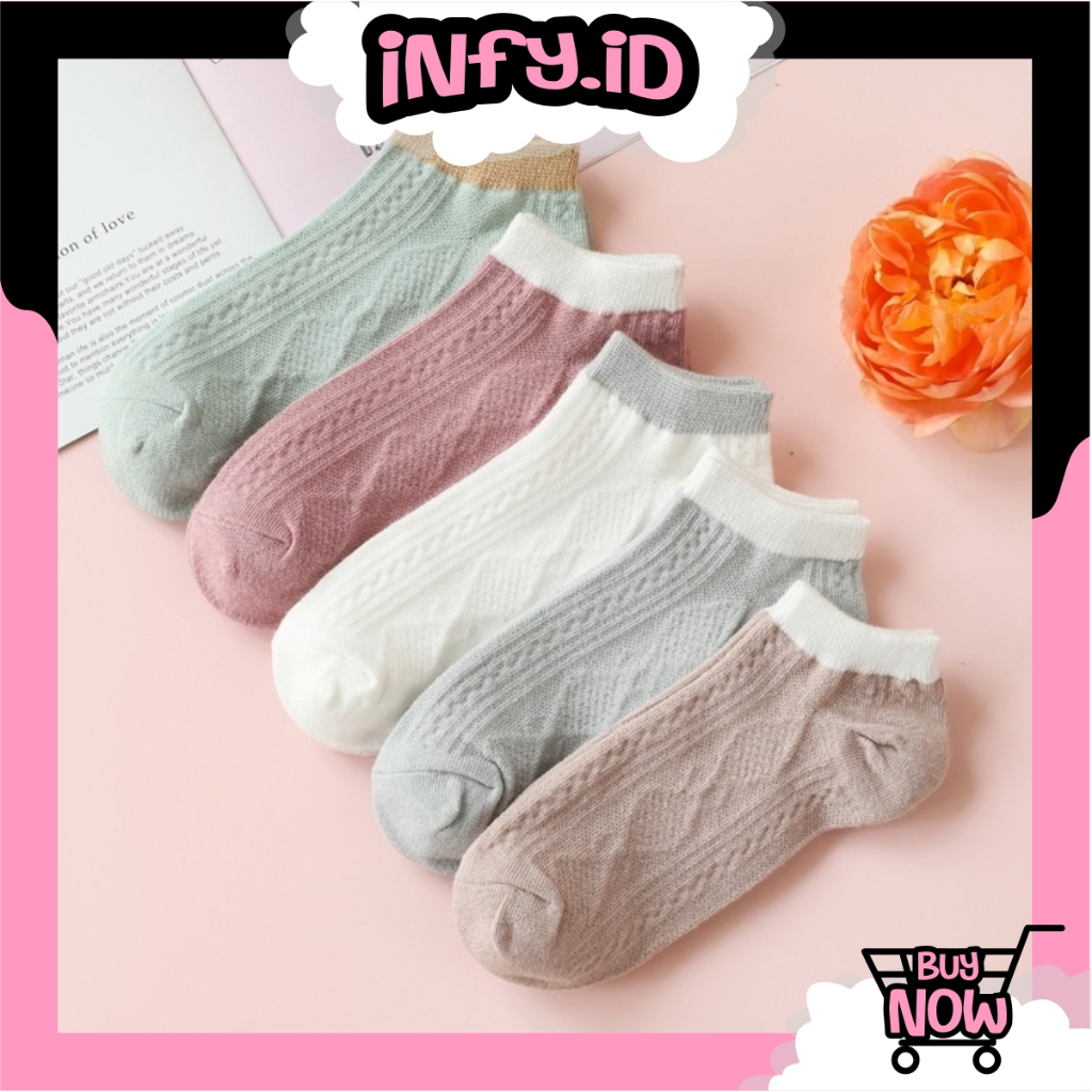 INFY - ถุงเท้าผู้หญิงลายทางถุงเท้าข้อสั้นพรีเมี่ยม KK256