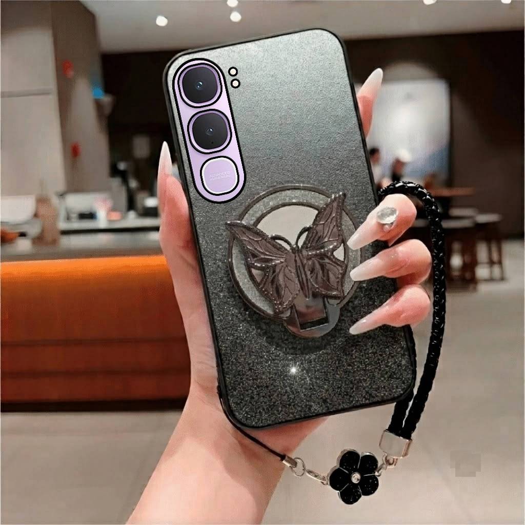 Softcase Vivo Y21D Y31 Glitter Blink Ring ที่วางกระจกผีเสื้อฟรี Flowrs